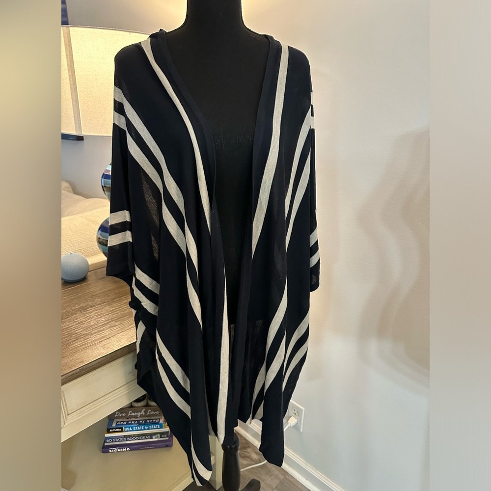 H&M Kimono Shawl Navy Blue & White Striped - Size M/L
